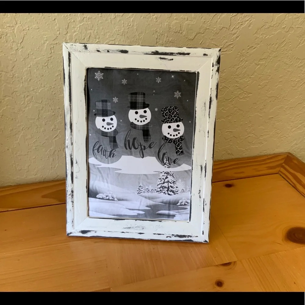 Farmhouse Christmas snowman buffalo picture 5x7 w/frame